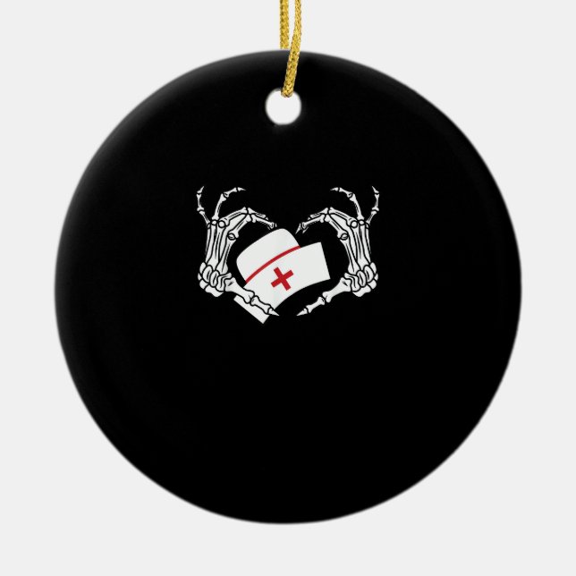 Skeleton Hand Heart Lazy Diy Halloween Costume Nur Ceramic Ornament (Front)