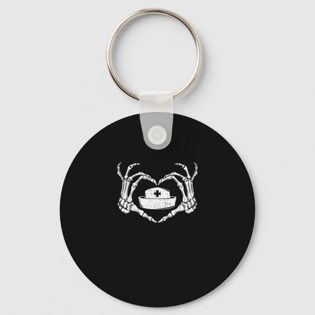 Skeleton Hand Heart Lazy Halloween Costume Funny N Keychain (Front)