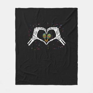 Skeleton Hand Heart Maracas Cinco De Mayo Mexican  Fleece Blanket