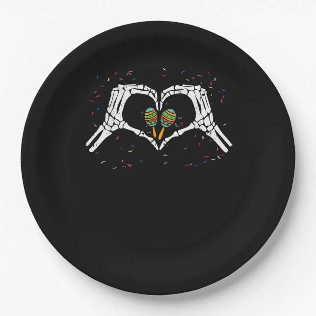 Skeleton Hand Heart Maracas Cinco De Mayo Mexican  Paper Plate (Front)