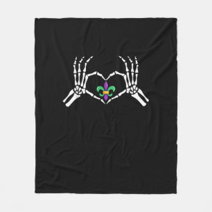Skeleton Hand Heart Mardi Gras Fleece Blanket