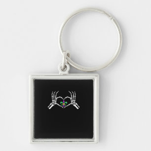 Skeleton Hand Heart Mardi Gras Keychain