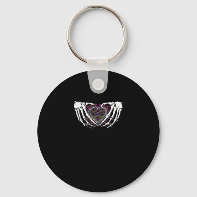 Skeleton Hand Heart Muertos Mexican Day Of Dead Keychain (Front)