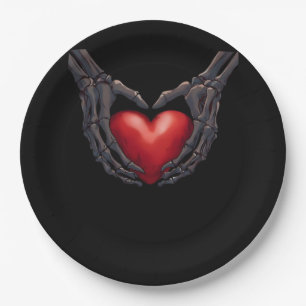 Skeleton Hand Heart Paper Plate