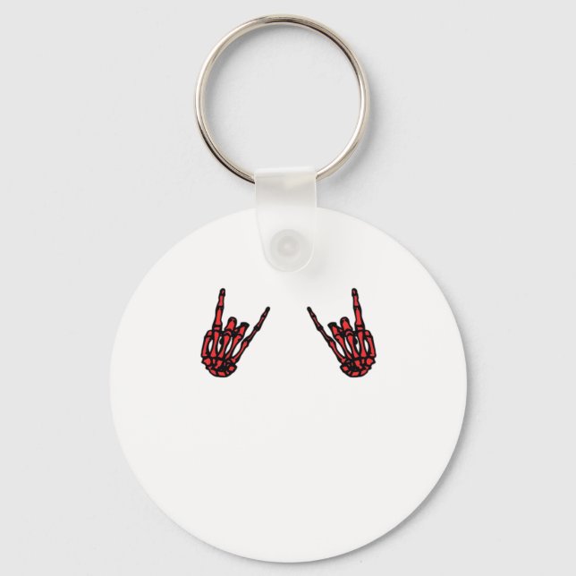 Skeleton Hand Heart Roll & Red Classic  Keychain (Front)