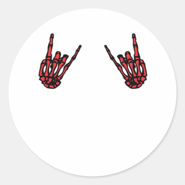 Skeleton Hand Heart Roll & Red Classic  Round Sticker (Front)