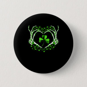 Skeleton Hand Heart Shamrock St Patricks Day Paddy 2 Inch Round Button