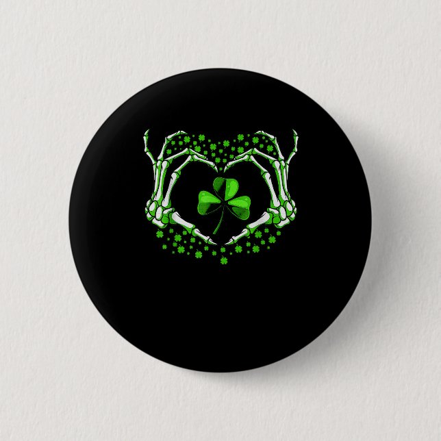 Skeleton Hand Heart Shamrock St Patricks Day Paddy 2 Inch Round Button (Front)