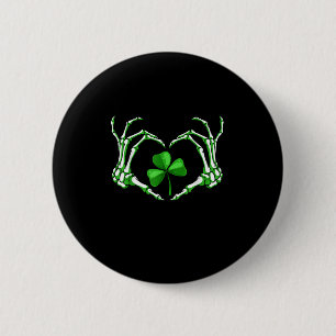 Skeleton Hand Heart Shamrock St Patricks Day Paddy 2 Inch Round Button