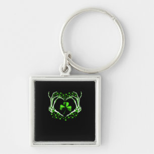 Skeleton Hand Heart Shamrock St Patricks Day Paddy Keychain