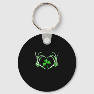 Skeleton Hand Heart Shamrock St Patricks Day Paddy Keychain