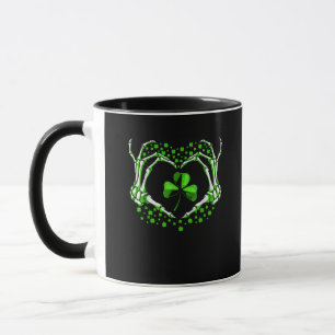 Skeleton Hand Heart Shamrock St Patricks Day Paddy Mug