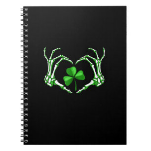 Skeleton Hand Heart Shamrock St Patricks Day Paddy Notebook
