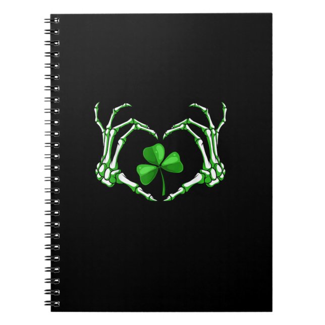Skeleton Hand Heart Shamrock St Patricks Day Paddy Notebook (Front)