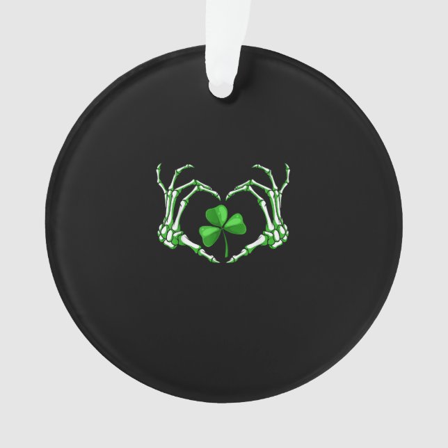 Skeleton Hand Heart Shamrock St Patricks Day Paddy Ornament (Front)