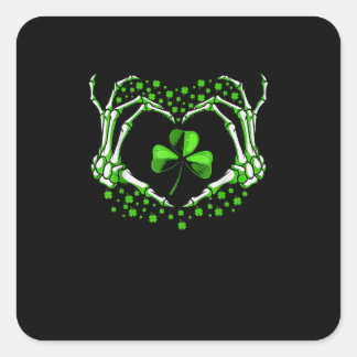 Skeleton Hand Heart Shamrock St Patricks Day Paddy Square Sticker