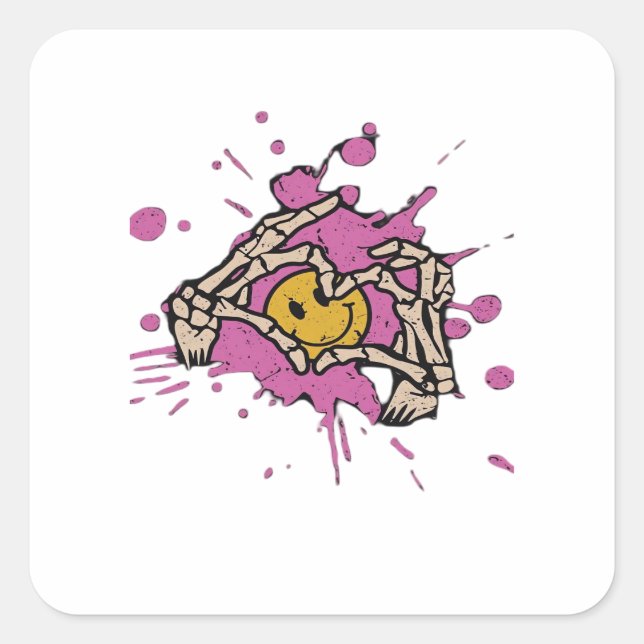 Skeleton Hand Heart Show Classic Square Sticker (Front)