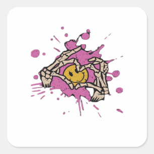 Skeleton Hand Heart Show Classic Style Square Sticker
