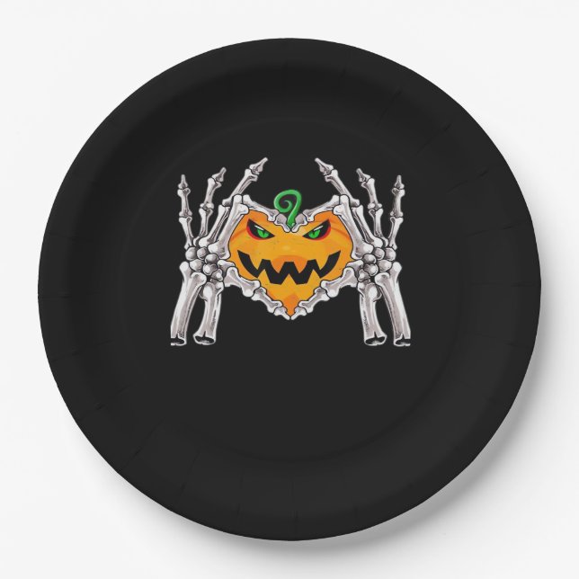 Skeleton Hand Heart Sign Bone Costume Paper Plate (Front)