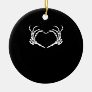 Skeleton Hand Heart Sign Costume Funny Halloween Ceramic Ornament
