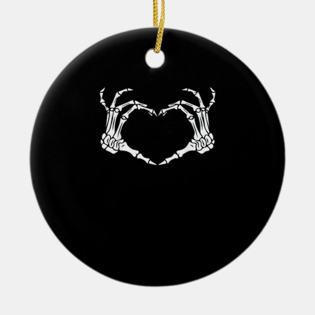 Skeleton Hand Heart Sign Costume Funny Halloween Ceramic Ornament (Front)
