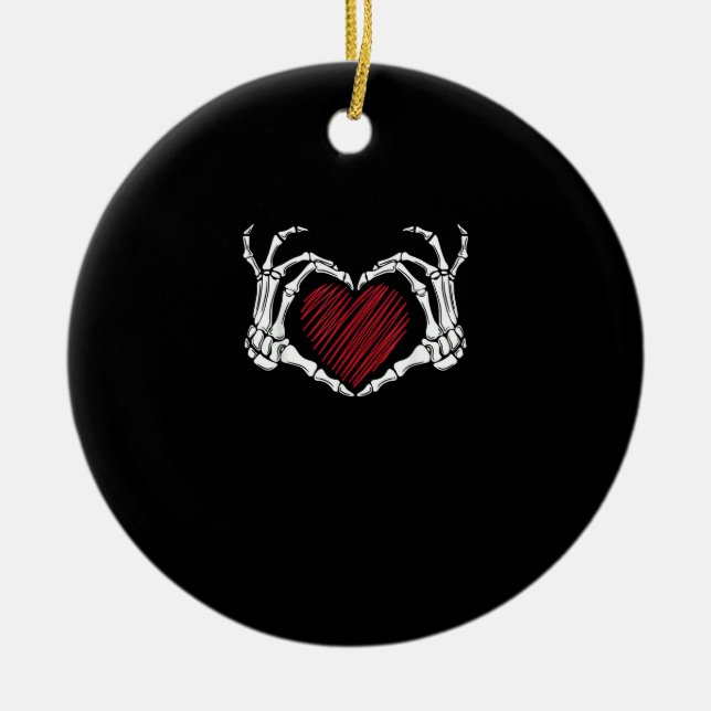 Skeleton Hand Heart Sign Costume Trending Hallowee Ceramic Ornament (Front)