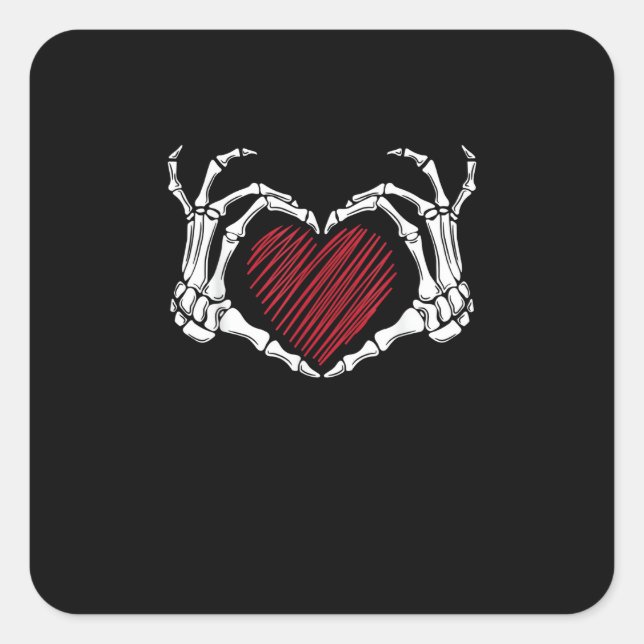 Skeleton Hand Heart Sign Costume Trending Hallowee Square Sticker (Front)