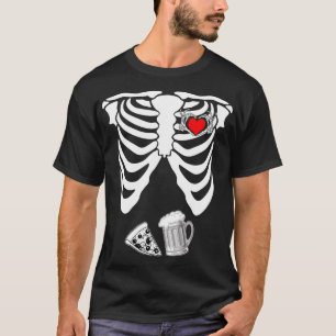 Skeleton Hand Heart Sign Halloween Beer Pizza Preg T-Shirt