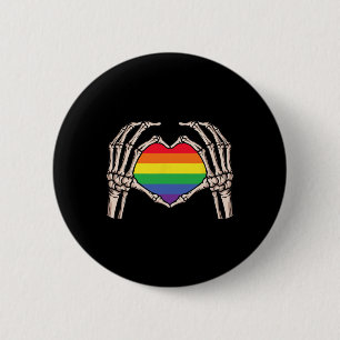 Skeleton Hand Heart Sign Retro Halloween Lgbt Rain 2 Inch Round Button