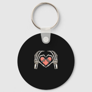 Skeleton Hand Heart Skateboard Valentines Day Funn Keychain