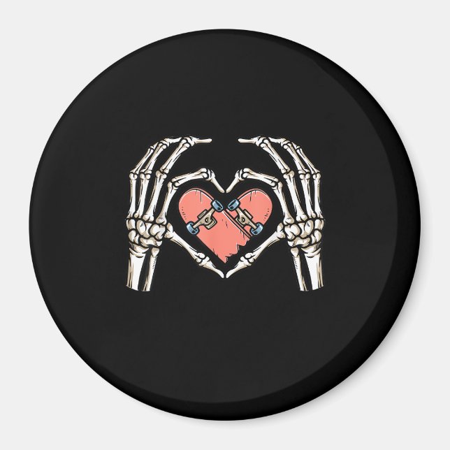 Skeleton Hand Heart Skateboard Valentines Day Funn Magnet (Front)