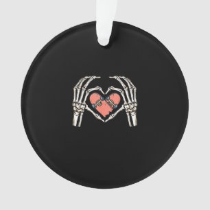 Skeleton Hand Heart Skateboard Valentines Day Funn Ornament