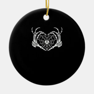 Skeleton Hand Heart Spiderweb Halloween Cobweb Ceramic Ornament