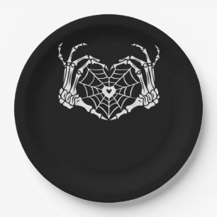 Skeleton Hand Heart Spiderweb Halloween Cobweb Par Paper Plate