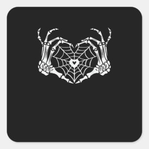 Skeleton Hand Heart Spiderweb Halloween Cobweb Par Square Sticker