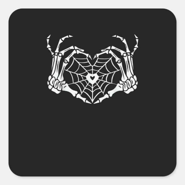 Skeleton Hand Heart Spiderweb Halloween Cobweb Par Square Sticker (Front)