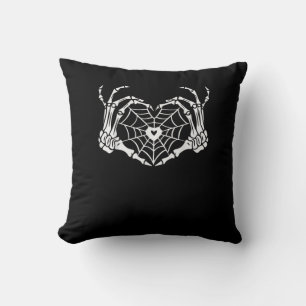 Skeleton Hand Heart Spiderweb Halloween Cobweb Throw Pillow