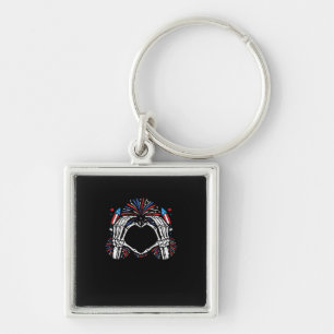 Skeleton Hand Heart USA Patriotic American Bold  Keychain
