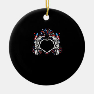 Skeleton Hand Heart USA Patriotic American Ceramic Ornament