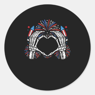 Skeleton Hand Heart USA Patriotic American Classic Round Sticker