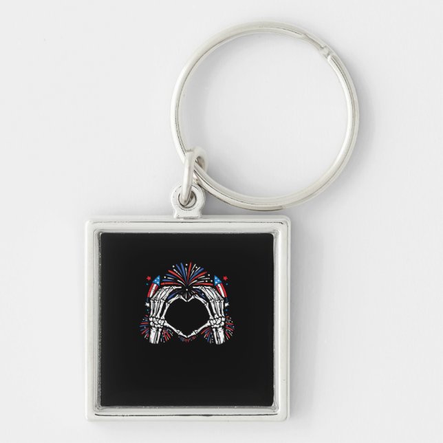 Skeleton Hand Heart USA Patriotic American Keychain (Front)