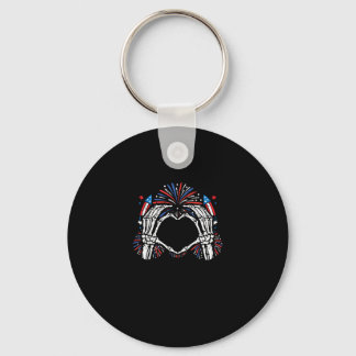 Skeleton Hand Heart USA Patriotic American Keychain