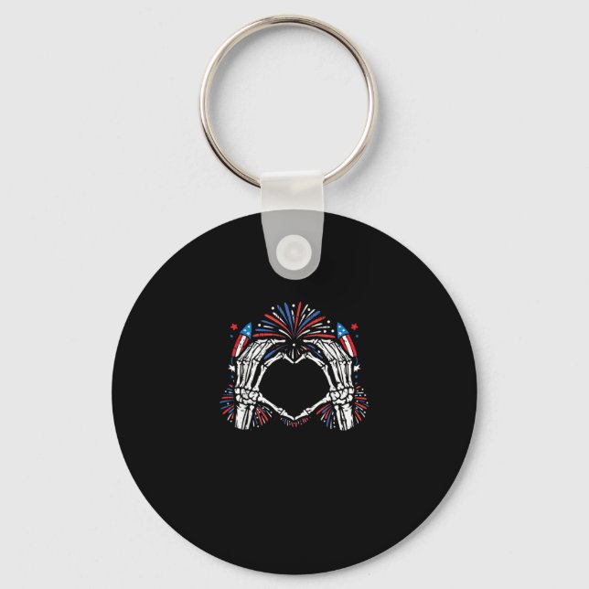 Skeleton Hand Heart USA Patriotic American Keychain (Front)