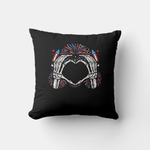 Skeleton Hand Heart USA Patriotic American Throw Pillow