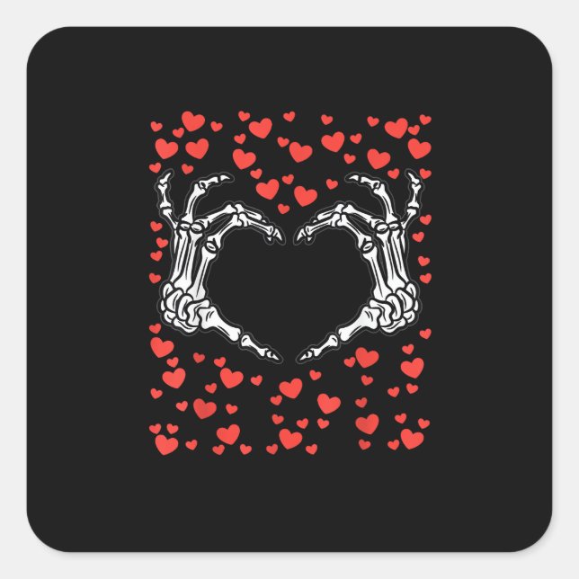 Skeleton Hand Heart Valentines Day Funny Classic Square Sticker (Front)