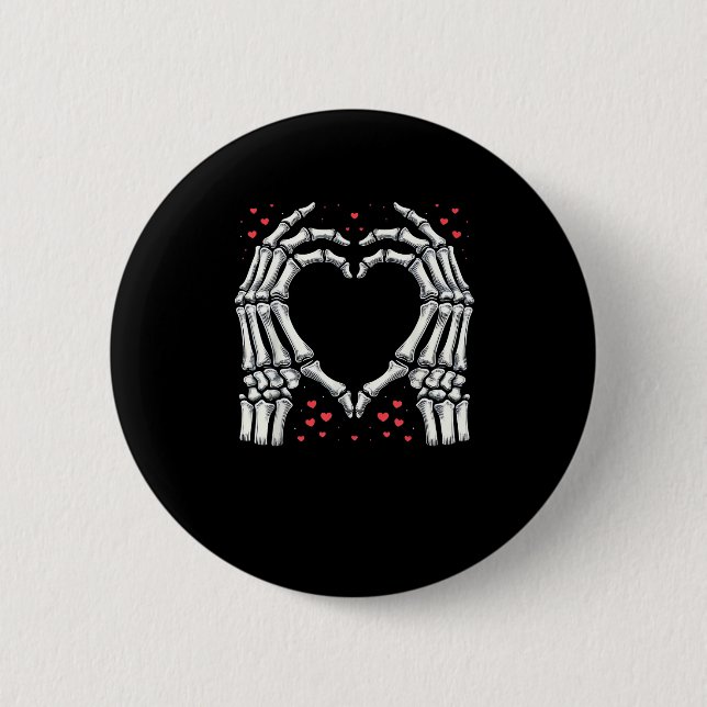 Skeleton Hand Heart Valentines Day Funny Couple 2 Inch Round Button (Front)