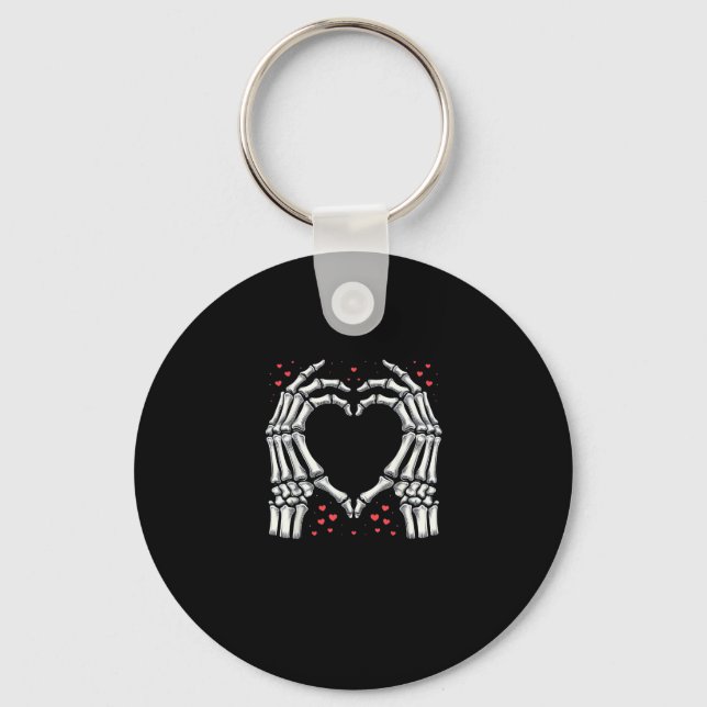 Skeleton Hand Heart Valentines Day Funny Couple Keychain (Front)