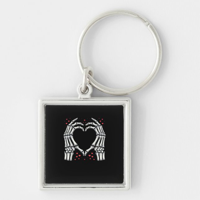 Skeleton Hand Heart Valentines Day Funny Couple Keychain (Front)