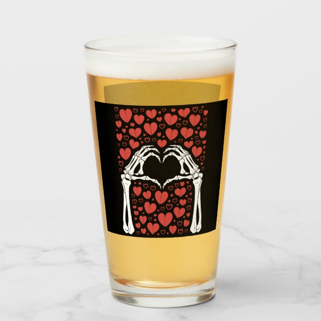 Skeleton Hand Heart Valentines Day Funny Love Glass (Front Filled)
