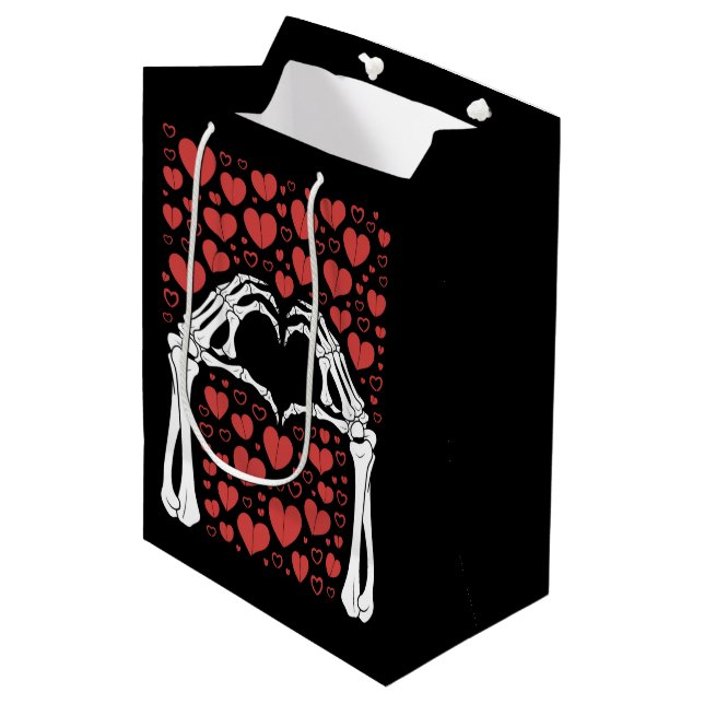 Skeleton Hand Heart Valentines Day Funny Love Medium Gift Bag (Front Angled)